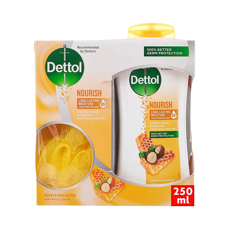 DETTOL BODY WASH NOURISH HONEY & SHEA BUTTER 250ML+PUFF